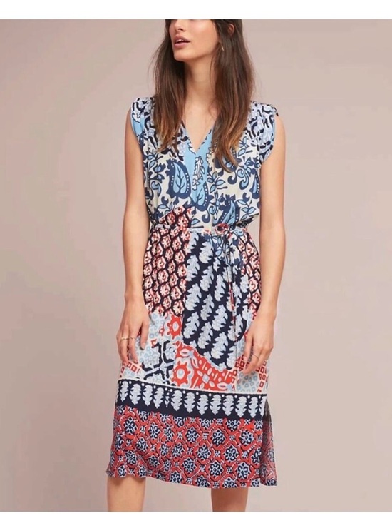 Porridge Dresses & Skirts - Anthropologie Porridge Sleeveless Patchwork Wrap Midi Dress in Blue and Red